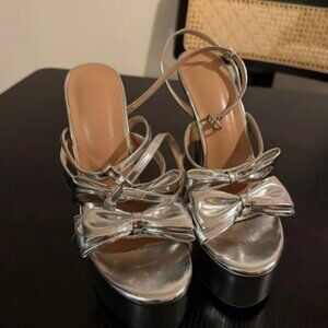 Silver Bow tie platform heels